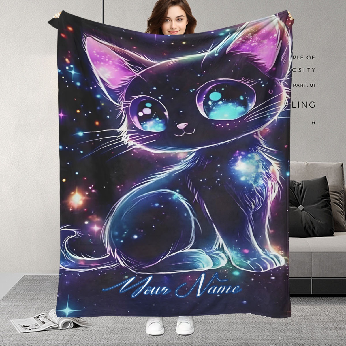 Galaxy Home Textiles - Cobertor Personalizável com Padrão de Gato