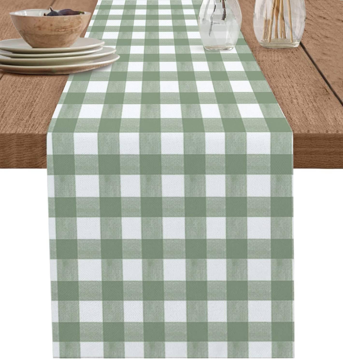 Linum Home Textiles - Verde búfalo xadrez linho corredor de