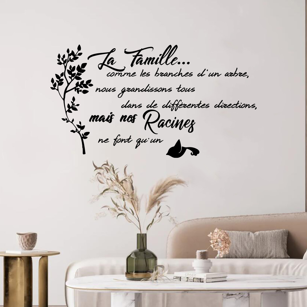 Home Textiles France - Família francesa citação árvore pássaro adesivo